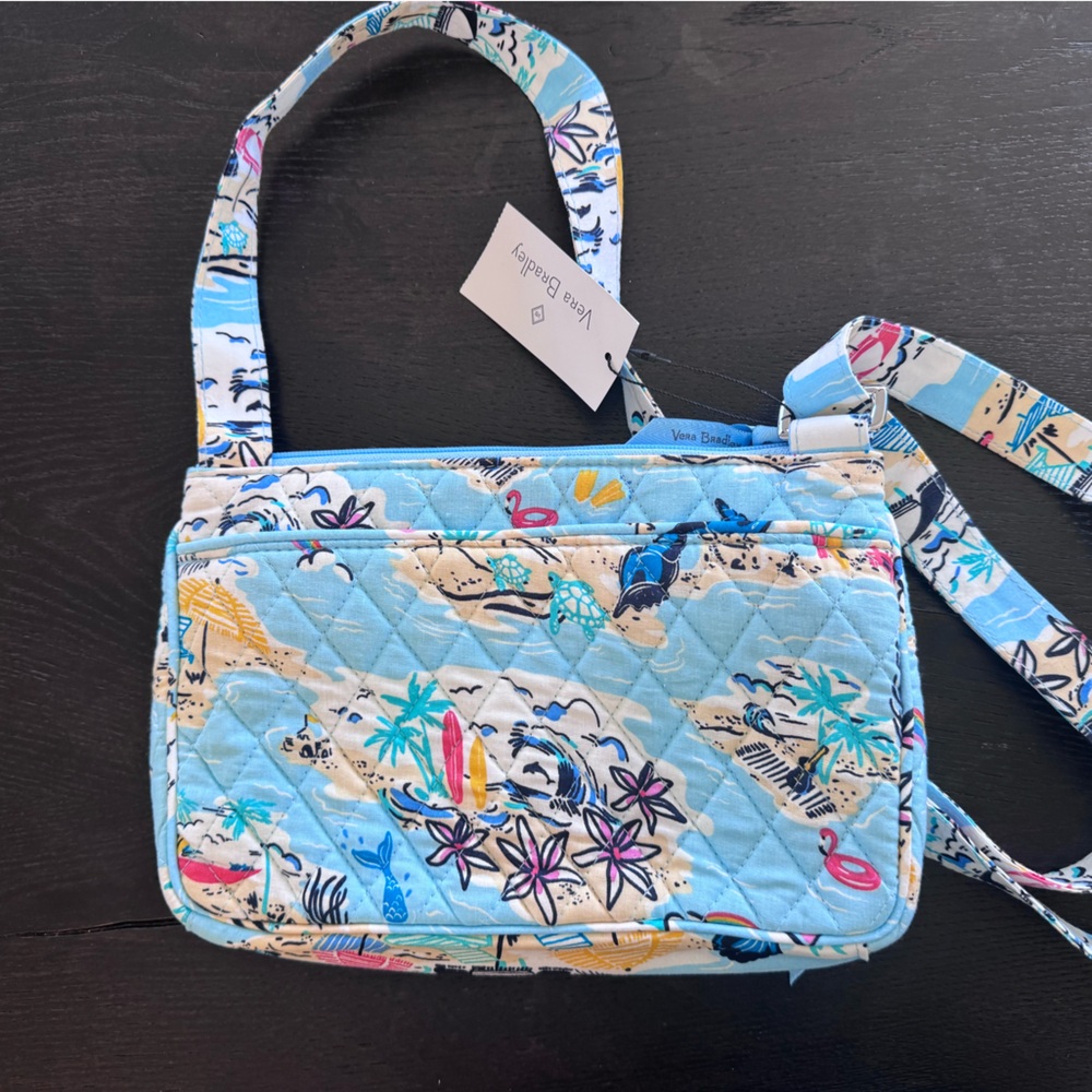 Vera Bradley Light Blue Quilted Tropical Crossbody Bag - Picture 2 of 3